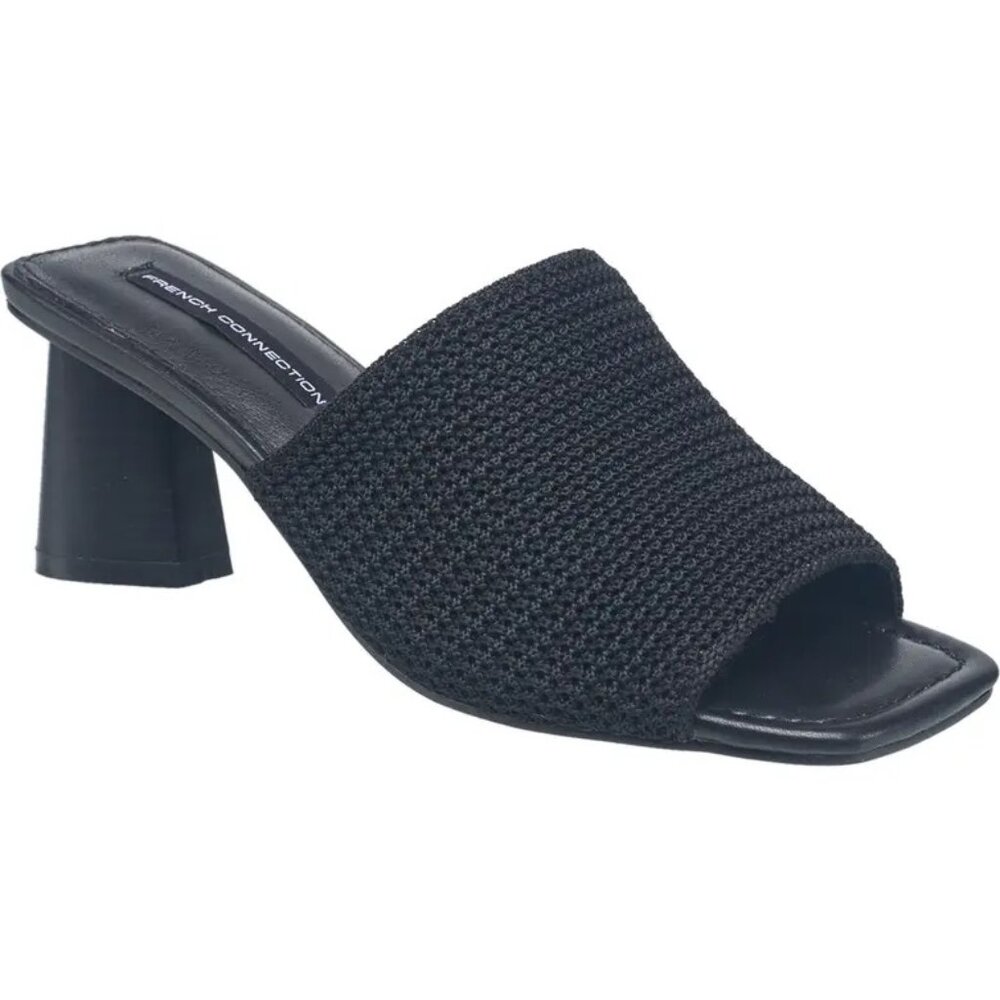 French Connection Black Knit Slide Mule Heels Square Toe Minimalist Size 10